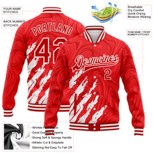 Загрузить изображение в средство просмотра галереи, Custom Red White 3D Pattern Design Bomber Full-Snap Varsity Letterman Jacket