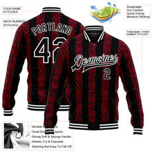 Laden Sie das Bild in den Galerie-Viewer, Custom Red Black-White 3D Pattern Design Bomber Full-Snap Varsity Letterman Jacket
