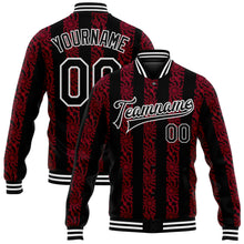 Laden Sie das Bild in den Galerie-Viewer, Custom Red Black-White 3D Pattern Design Bomber Full-Snap Varsity Letterman Jacket