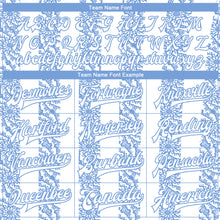 Laden Sie das Bild in den Galerie-Viewer, Custom Light Blue-White 3D Pattern Design Bomber Full-Snap Varsity Letterman Jacket