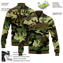 Charger l'image dans la galerie, Custom Camo Black-Old Gold Jungle Camouflage 3D Bomber Full-Snap Varsity Letterman Salute To Service Jacket