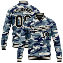 Загрузить изображение в средство просмотра галереи, Custom Camo Black-Cream Ocean Camouflage 3D Bomber Full-Snap Varsity Letterman Salute To Service Jacket