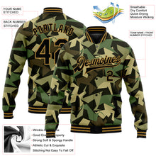 Charger l'image dans la galerie, Custom Camo Black-Old Gold Geometric Camouflage 3D Bomber Full-Snap Varsity Letterman Salute To Service Jacket