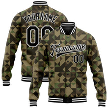 Загрузить изображение в средство просмотра галереи, Custom Camo Black-White Geometric Camouflage 3D Bomber Full-Snap Varsity Letterman Salute To Service Jacket