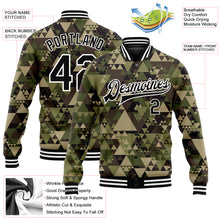 Загрузить изображение в средство просмотра галереи, Custom Camo Black-White Geometric Camouflage 3D Bomber Full-Snap Varsity Letterman Salute To Service Jacket