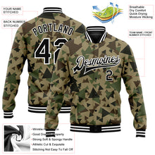 Загрузить изображение в средство просмотра галереи, Custom Camo Black-White Geometric Camouflage 3D Bomber Full-Snap Varsity Letterman Salute To Service Jacket