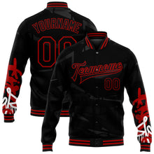 Загрузить изображение в средство просмотра галереи, Custom Graffiti Pattern Black-Red Dark Abstract Urban Street Art 3D Bomber Full-Snap Varsity Letterman Jacket