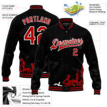 Charger l'image dans la galerie, Custom Graffiti Pattern Red-Black Dark Abstract Urban Street Art 3D Bomber Full-Snap Varsity Letterman Jacket