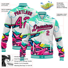Загрузить изображение в средство просмотра галереи, Custom Graffiti Pattern Pink-Black Abstract Splashes 3D Bomber Full-Snap Varsity Letterman Jacket