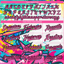 Загрузить изображение в средство просмотра галереи, Custom Graffiti Pattern Pink-Black Abstract Splashes 3D Bomber Full-Snap Varsity Letterman Jacket