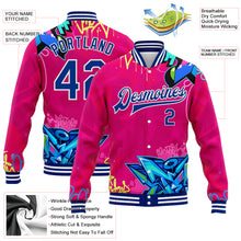 Load image into Gallery viewer, Custom Graffiti Pattern Royal-White Hiphop Abstract Urban Street Art 3D Bomber Full-Snap Varsity Letterman Jacket