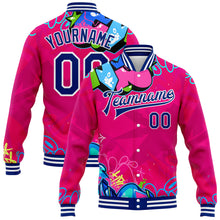 Load image into Gallery viewer, Custom Graffiti Pattern Royal-White Hiphop Abstract Urban Street Art 3D Bomber Full-Snap Varsity Letterman Jacket