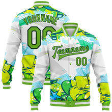 Load image into Gallery viewer, Custom Graffiti Pattern Neon Green-Black Trendy Abstract Urban Street Art 3D Bomber Full-Snap Varsity Letterman Jacket