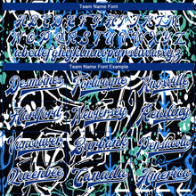 Load image into Gallery viewer, Custom Graffiti Pattern Royal-White Abstract Grunge Art 3D Bomber Full-Snap Varsity Letterman Jacket