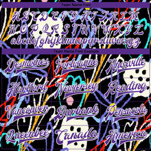 Load image into Gallery viewer, Custom Graffiti Pattern Purple-White Hand Painted Flowers 3D Bomber Full-Snap Varsity Letterman Jacket