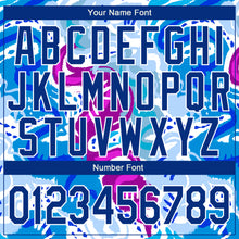 Load image into Gallery viewer, Custom Graffiti Pattern Royal-White Abstract Hand Drawn 3D Bomber Full-Snap Varsity Letterman Jacket