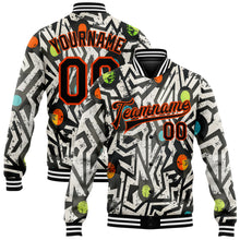 Load image into Gallery viewer, Custom Graffiti Pattern Black-Orange Modern Geometric Grunge Art 3D Bomber Full-Snap Varsity Letterman Jacket
