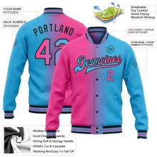 Загрузить изображение в средство просмотра галереи, Custom Sky Blue Pink-Black Bomber Full-Snap Varsity Letterman Gradient Fashion Jacket