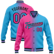 Загрузить изображение в средство просмотра галереи, Custom Sky Blue Pink-Black Bomber Full-Snap Varsity Letterman Gradient Fashion Jacket