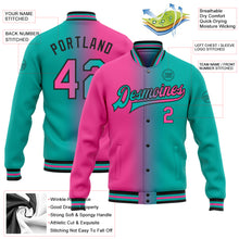 Загрузить изображение в средство просмотра галереи, Custom Aqua Pink-Black Bomber Full-Snap Varsity Letterman Gradient Fashion Jacket