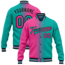 Загрузить изображение в средство просмотра галереи, Custom Aqua Pink-Black Bomber Full-Snap Varsity Letterman Gradient Fashion Jacket