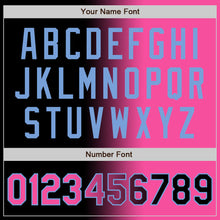 Загрузить изображение в средство просмотра галереи, Custom Black Pink-Light Blue Bomber Full-Snap Varsity Letterman Gradient Fashion Jacket