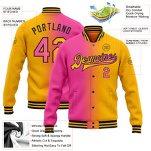 Загрузить изображение в средство просмотра галереи, Custom Gold Pink-Black Bomber Full-Snap Varsity Letterman Gradient Fashion Jacket