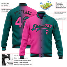 Загрузить изображение в средство просмотра галереи, Custom Teal Pink-Black Bomber Full-Snap Varsity Letterman Gradient Fashion Jacket