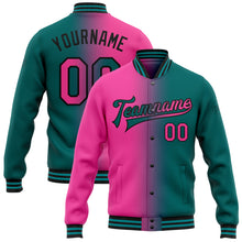 Загрузить изображение в средство просмотра галереи, Custom Teal Pink-Black Bomber Full-Snap Varsity Letterman Gradient Fashion Jacket