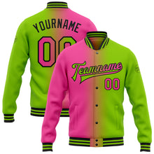 Загрузить изображение в средство просмотра галереи, Custom Neon Green Pink-Black Bomber Full-Snap Varsity Letterman Gradient Fashion Jacket