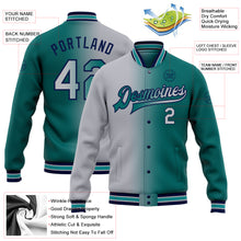 Загрузить изображение в средство просмотра галереи, Custom Teal Gray-Navy Bomber Full-Snap Varsity Letterman Gradient Fashion Jacket
