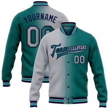 Загрузить изображение в средство просмотра галереи, Custom Teal Gray-Navy Bomber Full-Snap Varsity Letterman Gradient Fashion Jacket