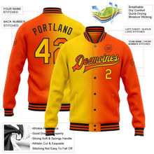 Загрузить изображение в средство просмотра галереи, Custom Orange Yellow-Black Bomber Full-Snap Varsity Letterman Gradient Fashion Jacket