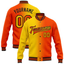 Загрузить изображение в средство просмотра галереи, Custom Orange Yellow-Black Bomber Full-Snap Varsity Letterman Gradient Fashion Jacket