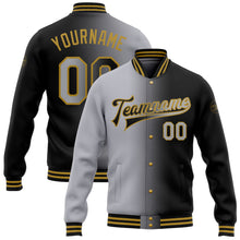 Загрузить изображение в средство просмотра галереи, Custom Black Gray-Old Gold Bomber Full-Snap Varsity Letterman Gradient Fashion Jacket