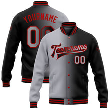 Загрузить изображение в средство просмотра галереи, Custom Black Gray-Red Bomber Full-Snap Varsity Letterman Gradient Fashion Jacket
