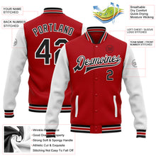 Загрузить изображение в средство просмотра галереи, Custom Red Black-White Bomber Full-Snap Varsity Letterman Two Tone Jacket