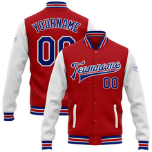 Загрузить изображение в средство просмотра галереи, Custom Red Royal-White Bomber Full-Snap Varsity Letterman Two Tone Jacket