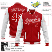 Загрузить изображение в средство просмотра галереи, Custom Red White Bomber Full-Snap Varsity Letterman Two Tone Jacket
