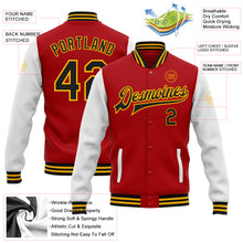 Загрузить изображение в средство просмотра галереи, Custom Red Black-Gold Bomber Full-Snap Varsity Letterman Two Tone Jacket