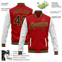 Charger l'image dans la galerie, Custom Red Black-Old Gold Bomber Full-Snap Varsity Letterman Two Tone Jacket