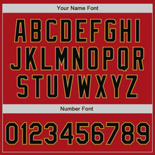 Charger l'image dans la galerie, Custom Red Black-Old Gold Bomber Full-Snap Varsity Letterman Two Tone Jacket