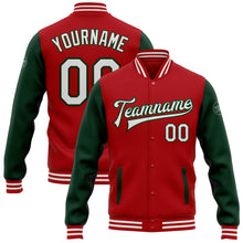 Загрузить изображение в средство просмотра галереи, Custom Red White-Green Bomber Full-Snap Varsity Letterman Two Tone Jacket