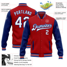 Загрузить изображение в средство просмотра галереи, Custom Red White-Royal Bomber Full-Snap Varsity Letterman Two Tone Jacket