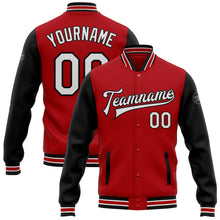 Загрузить изображение в средство просмотра галереи, Custom Red White-Black Bomber Full-Snap Varsity Letterman Two Tone Jacket