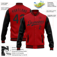 Загрузить изображение в средство просмотра галереи, Custom Red Black Bomber Full-Snap Varsity Letterman Two Tone Jacket