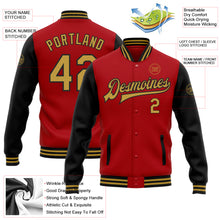 Load image into Gallery viewer, Custom Red Old Gold-Black Bomber Full-Snap Varsity Letterman Two Tone Jacket