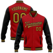 Load image into Gallery viewer, Custom Red Old Gold-Black Bomber Full-Snap Varsity Letterman Two Tone Jacket
