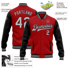 Load image into Gallery viewer, Custom Red Gray-Black Bomber Full-Snap Varsity Letterman Two Tone Jacket