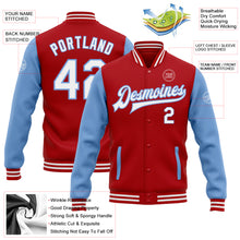 Charger l'image dans la galerie, Custom Red White-Light Blue Bomber Full-Snap Varsity Letterman Two Tone Jacket